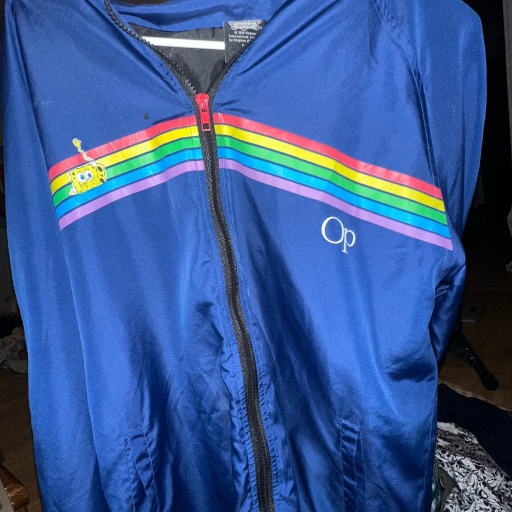 Op Kids Blue Jacket with Rainbow Stripes